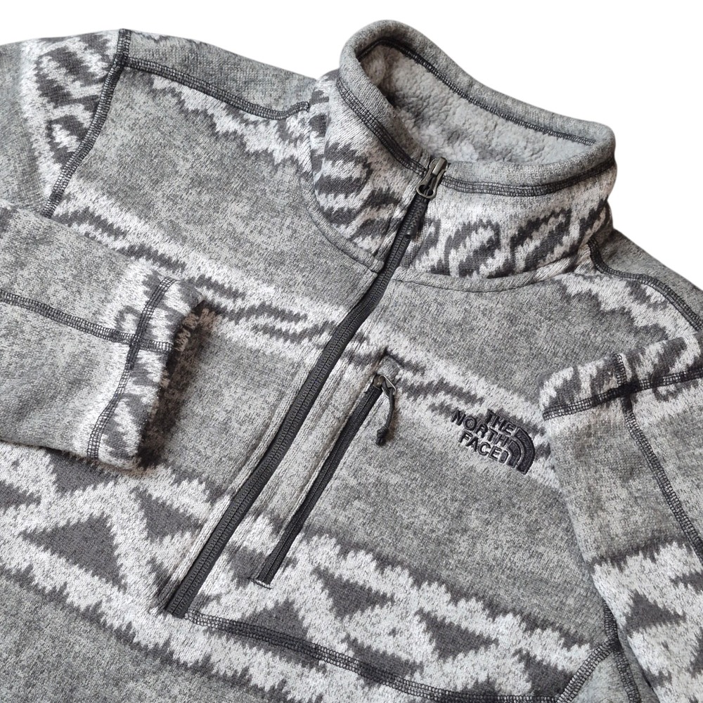 The North Face Men's M 1/4 Quarter Zip Fleece Pullover Gray Nordic‎ Pattern